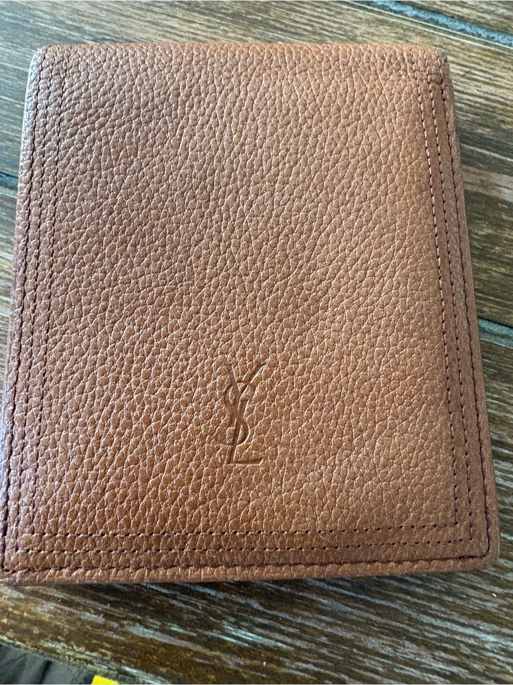 Saint Laurent Tan Pebble Leather Men’s Wallet with YSL Debossing